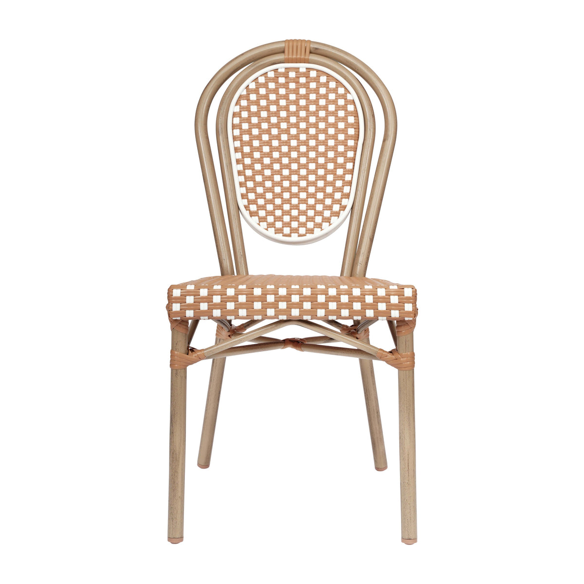 Natural & White/Light Natural Frame |#| All-Weather Commercial Paris Chair with Bamboo Print Metal Frame-Natural/White