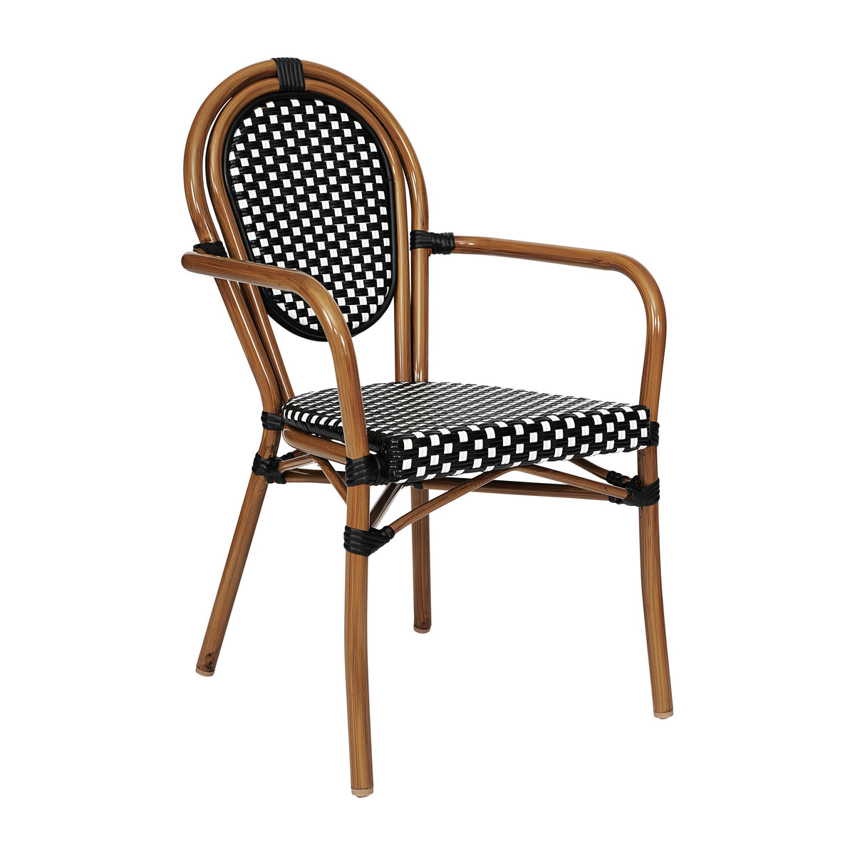Black & White/Natural Frame |#| All-Weather Commercial Paris Chair with Bamboo Print Metal Frame-Black/White