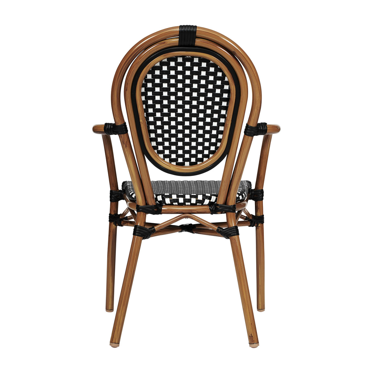 Black & White/Natural Frame |#| All-Weather Commercial Paris Chair with Bamboo Print Metal Frame-Black/White