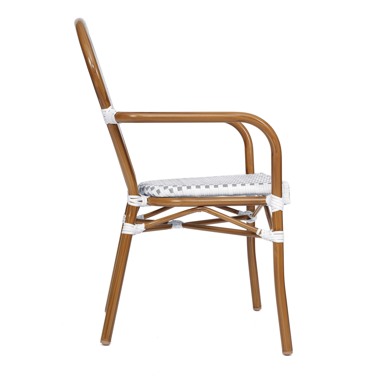 White & Gray/Natural Frame |#| All-Weather Commercial Paris Chair with Bamboo Print Metal Frame-White/Gray