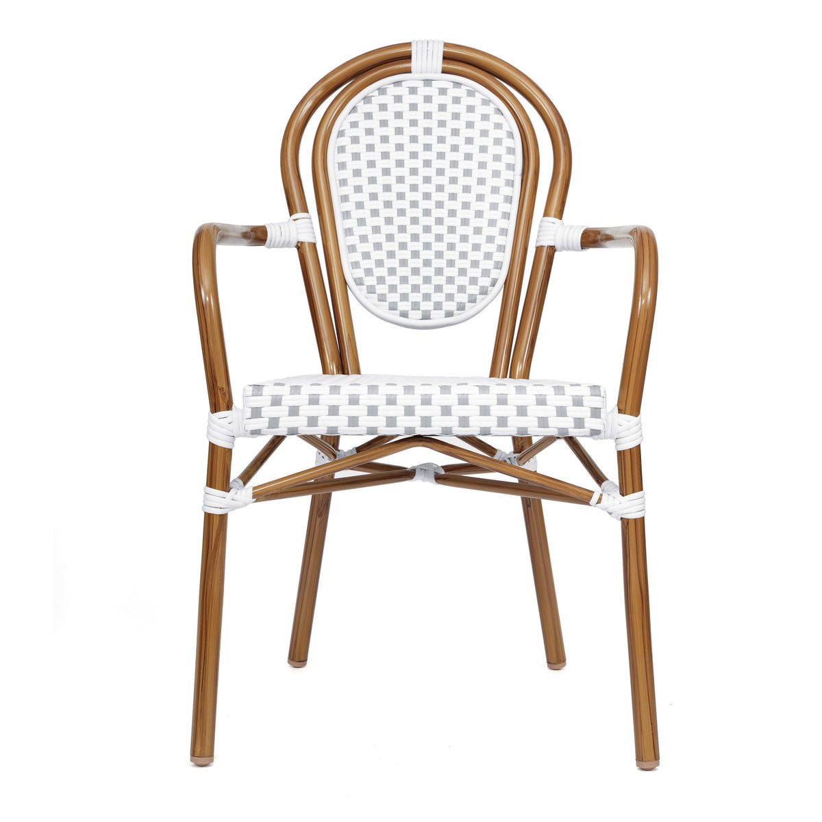 White & Gray/Natural Frame |#| All-Weather Commercial Paris Chair with Bamboo Print Metal Frame-White/Gray