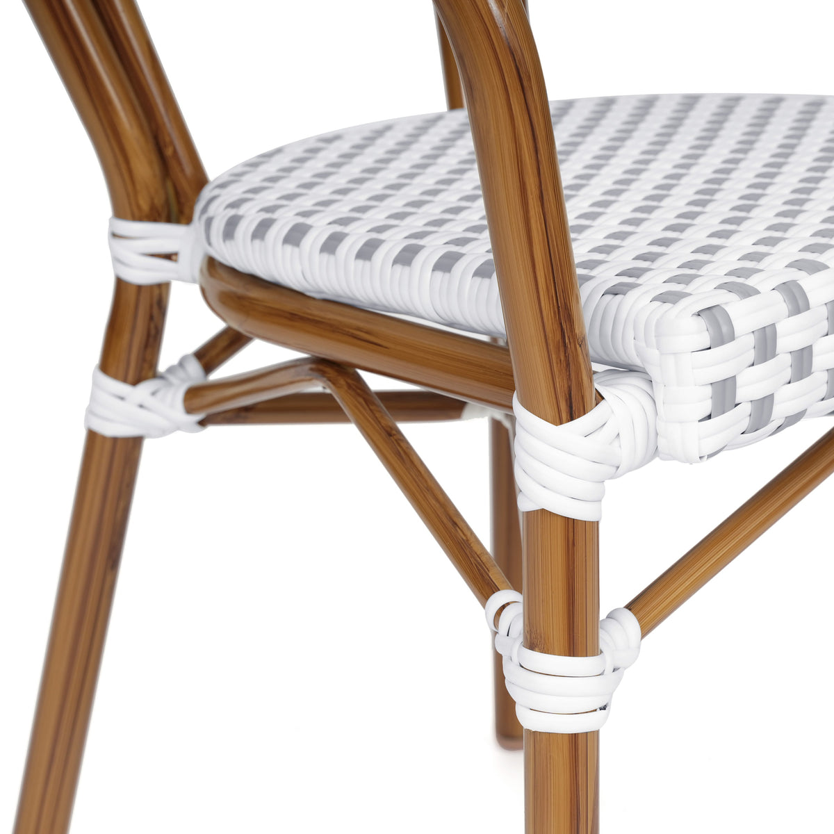 White & Gray/Natural Frame |#| All-Weather Commercial Paris Chair with Bamboo Print Metal Frame-White/Gray