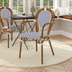 White & Navy/Natural Frame |#| All-Weather Commercial Paris Chair with Bamboo Print Metal Frame-White/Navy