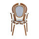White & Navy/Natural Frame |#| All-Weather Commercial Paris Chair with Bamboo Print Metal Frame-White/Navy
