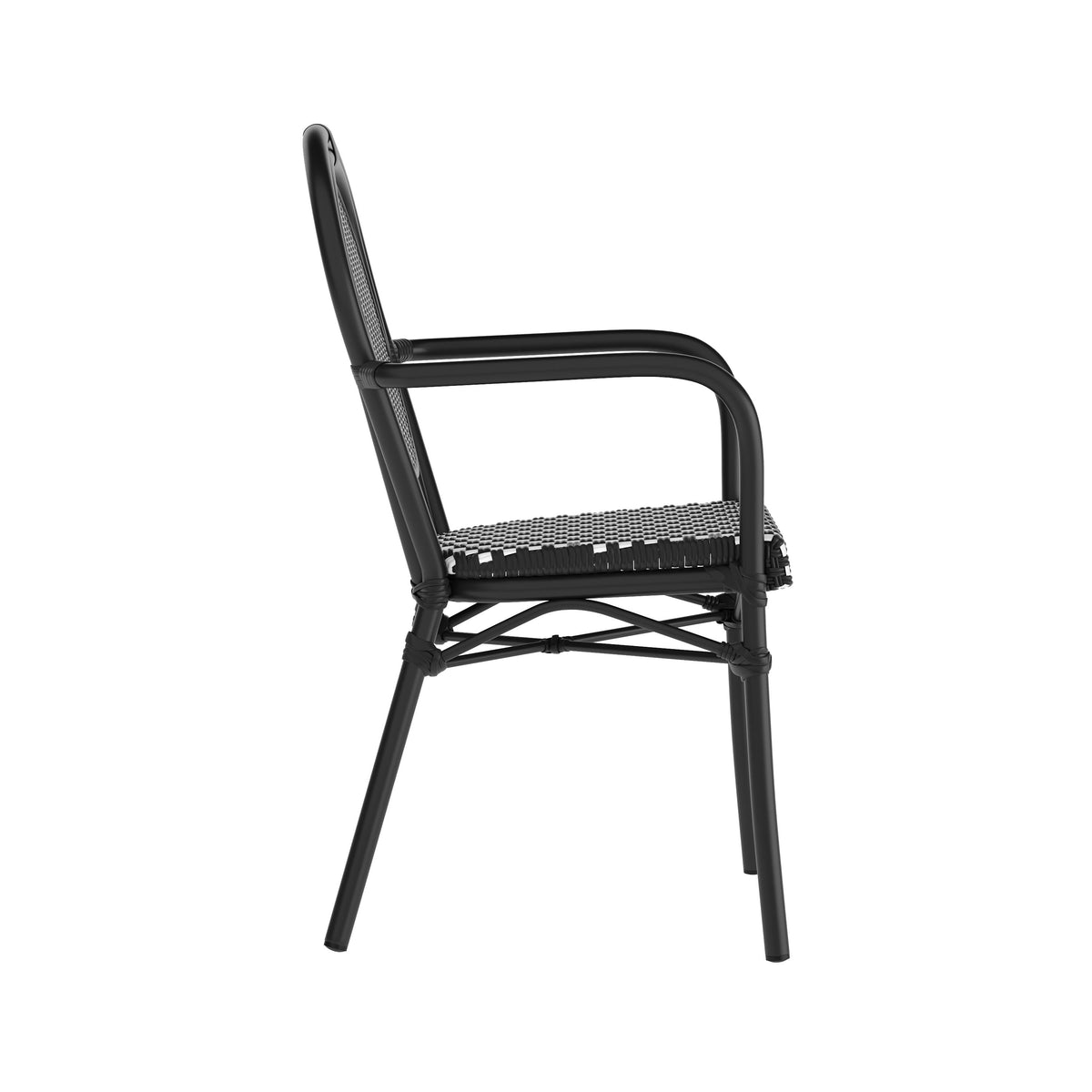 Black & White/Black Frame |#| All-Weather Commercial Paris Chair with Black Metal Frame-Black/White