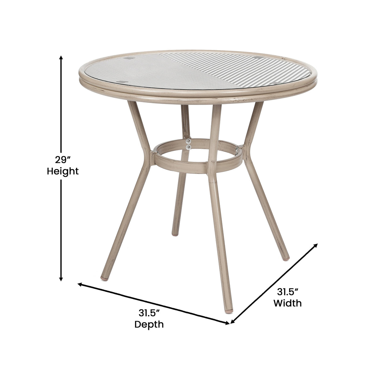 Black & White Textilene/Light Natural Frame |#| Indoor/Outdoor Commercial Glass Top Bistro Table in Black/White