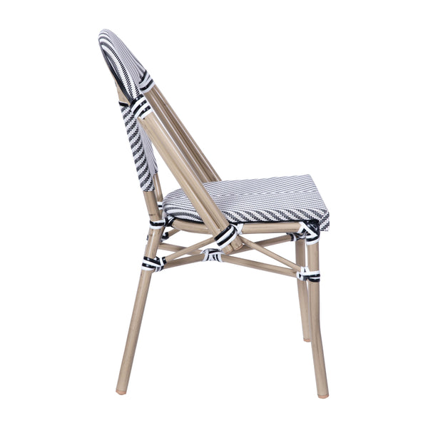 Black & White/Light Natural Frame |#| All-Weather Commercial Paris Chair with Light Natural Aluminum Frame-Black/White