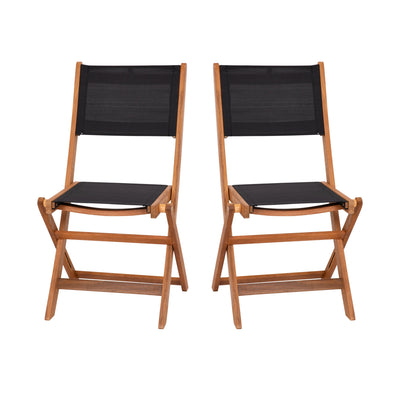 Martindale Indoor/Outdoor Folding Acacia Wood Patio Bistro Chairs with X Base Frame and Textilene Back and Seat, Set of 2