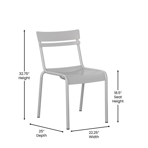 Silver |#| Modern Commercial Grade 2 Slat Indoor/Outdoor Steel Dining Chair in Quicksilver