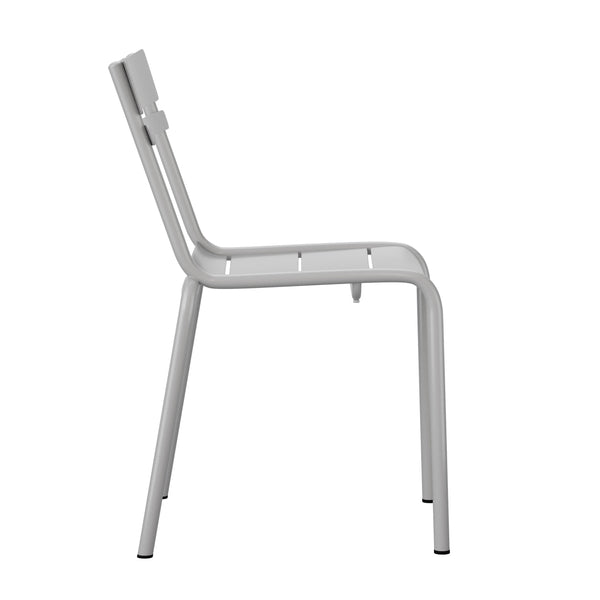 Silver |#| Modern Commercial Grade 2 Slat Indoor/Outdoor Steel Dining Chair in Quicksilver