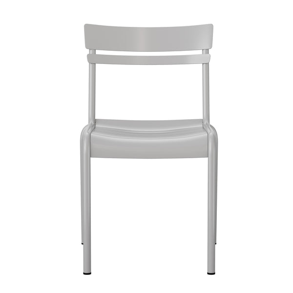 Silver |#| Modern Commercial Grade 2 Slat Indoor/Outdoor Steel Dining Chair in Quicksilver