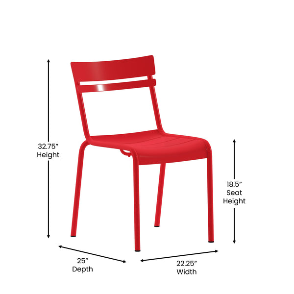 Red |#| Modern Commercial Grade 2 Slat Indoor/Outdoor Steel Dining Chair in Red