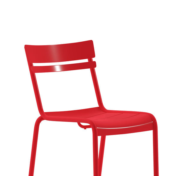 Red |#| Modern Commercial Grade 2 Slat Indoor/Outdoor Steel Dining Chair in Red