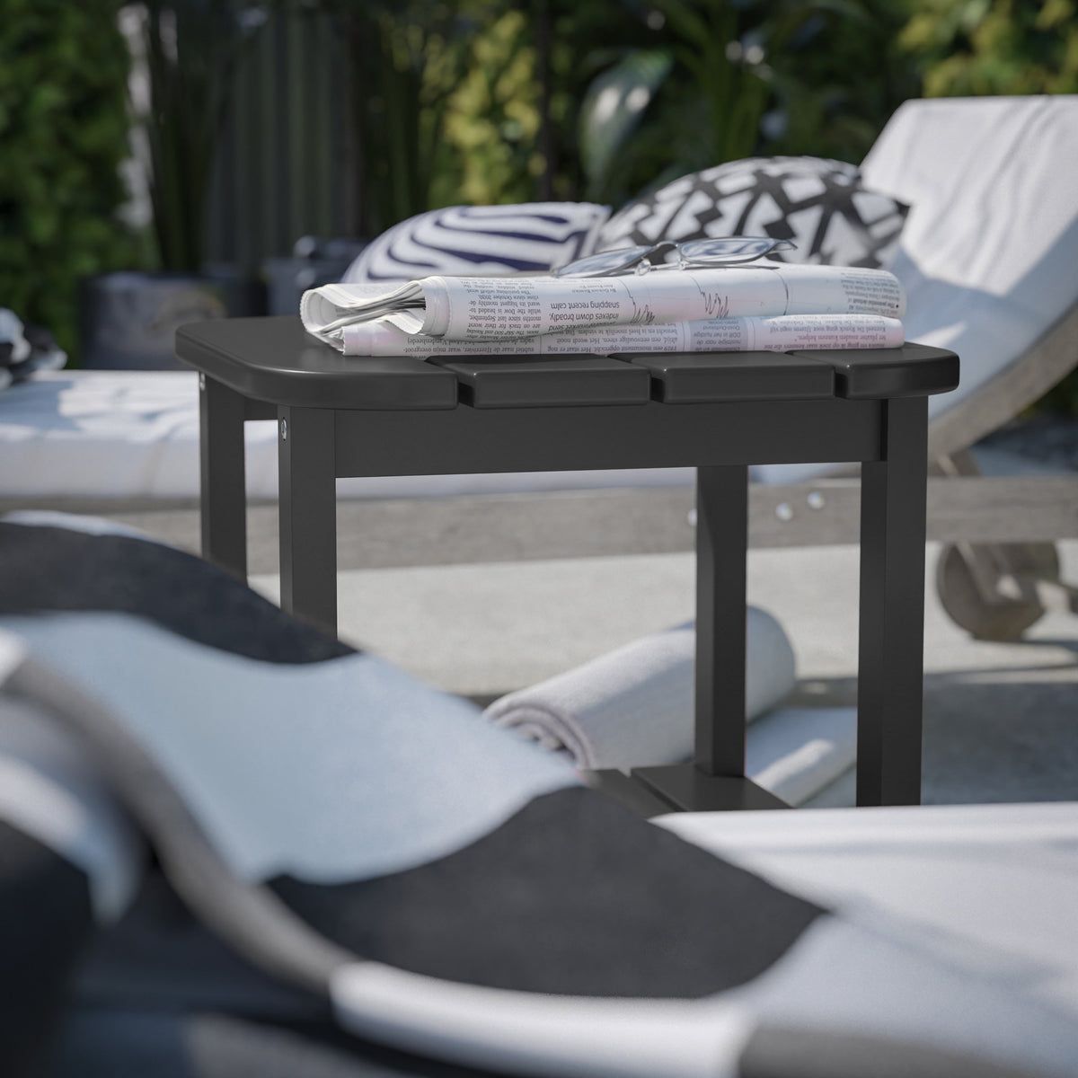 Black |#| Commercial Grade All-Weather Adirondack Style Patio Side Table in Black