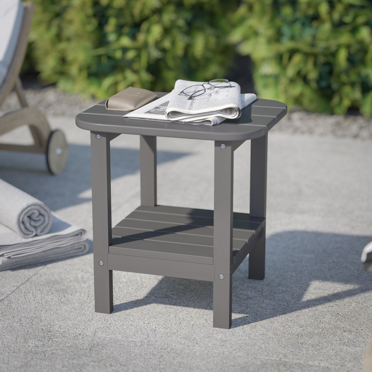 Gray |#| Commercial Grade All-Weather Adirondack Style Patio Side Table in Gray