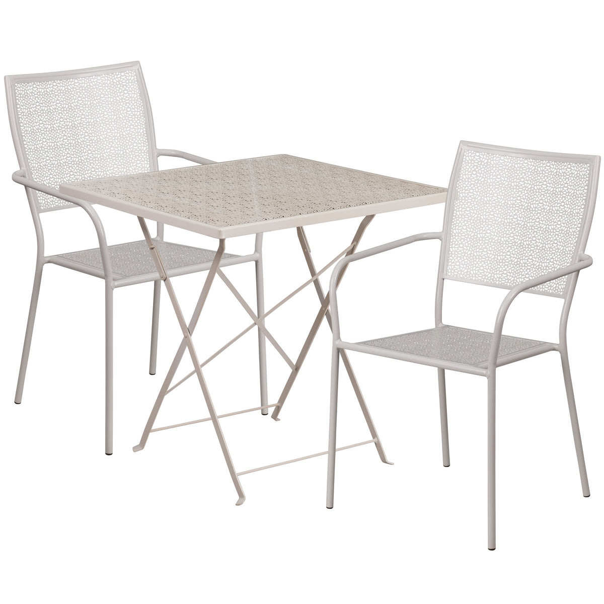 Light Gray |#| 28inch Square Lt Gray Indoor-Outdoor Steel Folding Patio Table Set with 2 Chairs