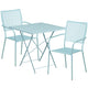 Sky Blue |#| 28inch Square Sky Blue Indoor-Outdoor Steel Folding Patio Table Set with 2 Chairs