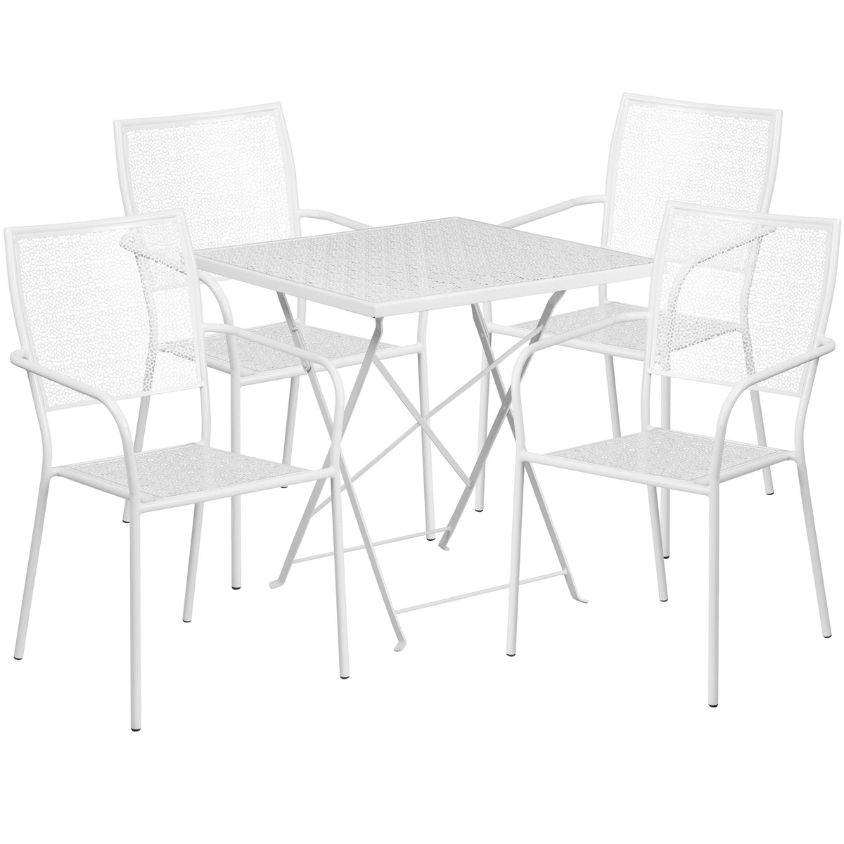 White |#| 28inch Square White Indoor-Outdoor Steel Folding Patio Table Set with 4 Chairs