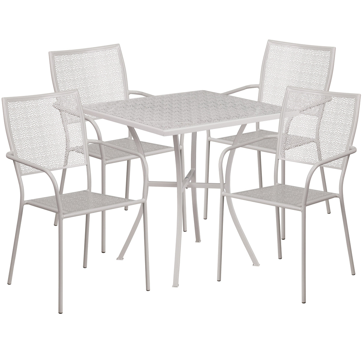 Light Gray |#| 28inch Square Lt Gray Indoor-Outdoor Steel Patio Table Set - 4 Square Back Chairs