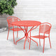 Coral |#| 35.25inch Round Coral Indoor-Outdoor Steel Patio Table Set with 2 Round Back Chairs
