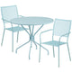 Sky Blue |#| 35.25inch RD Sky Blue Indoor-Outdoor Steel Patio Table Set w/2 Square Back Chairs