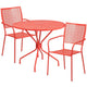 Coral |#| 35.25inch Round Coral Indoor-Outdoor Steel Patio Table Set w/ 2 Square Back Chairs