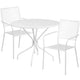 White |#| 35.25inch Round White Indoor-Outdoor Steel Patio Table Set w/ 2 Square Back Chairs