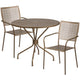 Gold |#| 35.25inch Round Gold Indoor-Outdoor Steel Patio Table Set w/ 2 Square Back Chairs