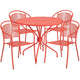 Coral |#| 35.25inch Round Coral Indoor-Outdoor Steel Patio Table Set with 4 Round Back Chairs