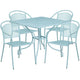 Sky Blue |#| 35.5inch SQ Sky Blue Indoor-Outdoor Steel Patio Table Set w/ 4 Round Back Chairs