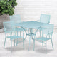 Sky Blue |#| 35.5inch SQ Sky Blue Indoor-Outdoor Steel Patio Table Set w/ 4 Square Back Chairs