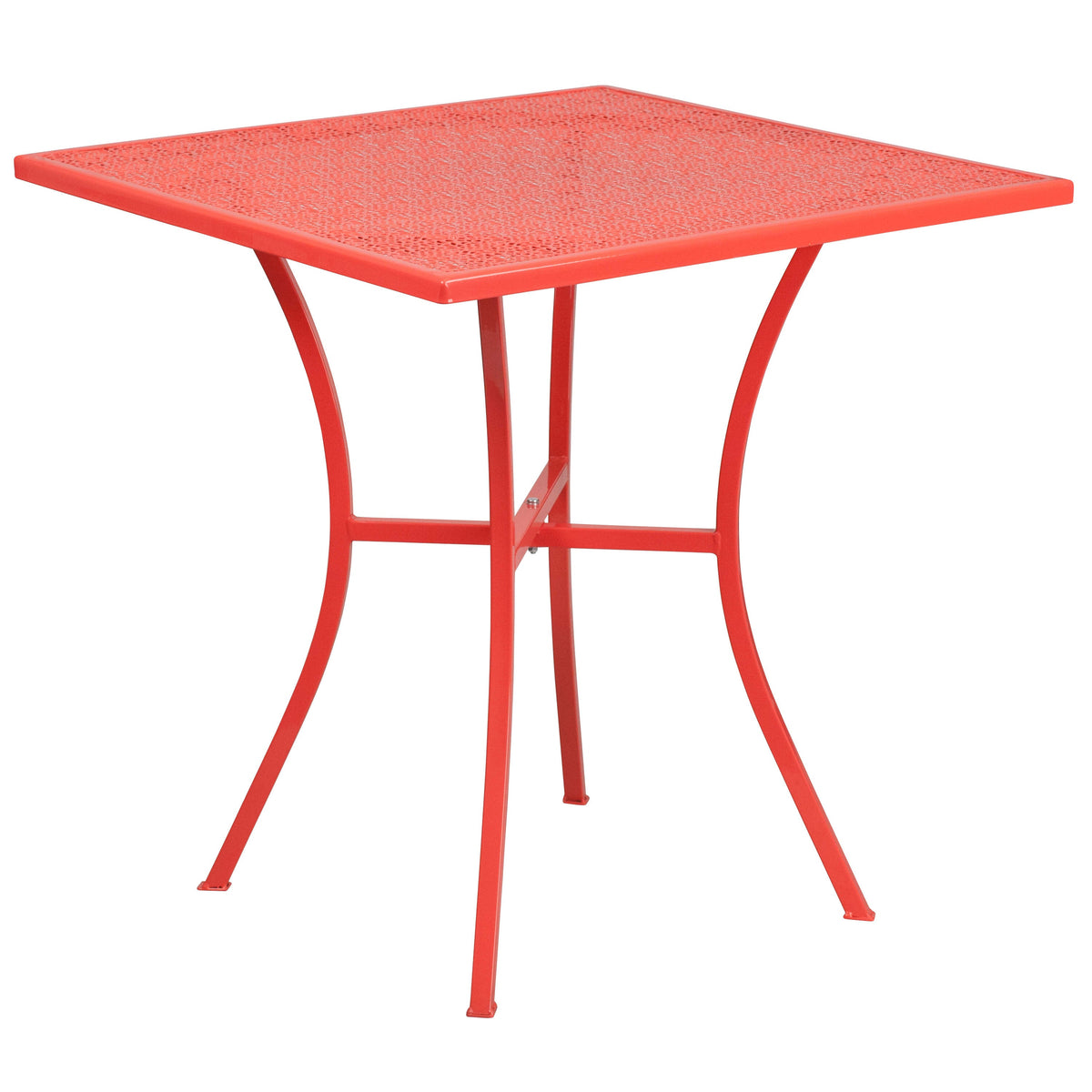 Coral |#| 28inch Square Coral Indoor-Outdoor Steel Patio Table - Restaurant Seating