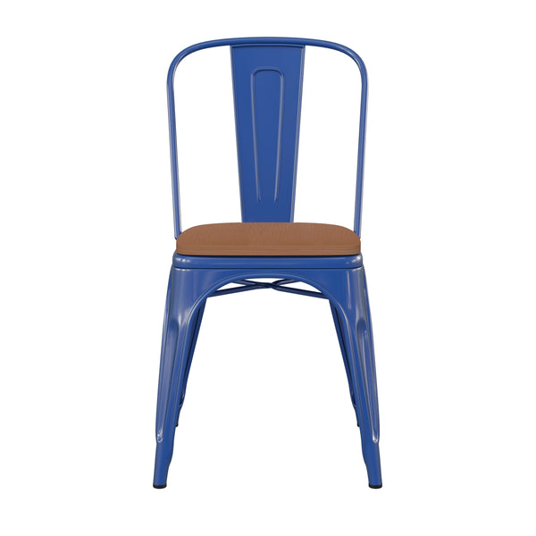 Blue/Teak |#| All-Weather Commercial Stack Chair & Poly Resin Seat - Blue/Teak