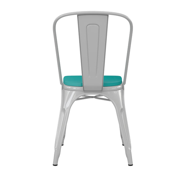 White/Mint Green |#| All-Weather Commercial Stack Chair & Poly Resin Seat - White/Mint