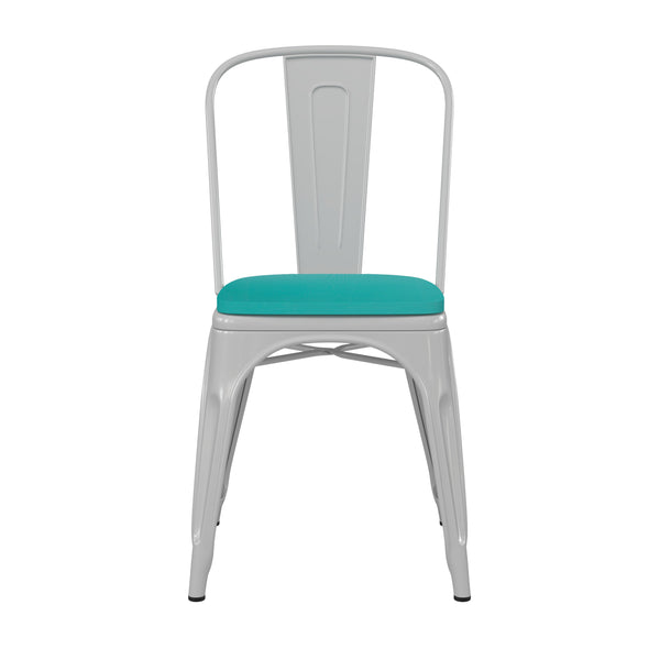 White/Mint Green |#| All-Weather Commercial Stack Chair & Poly Resin Seat - White/Mint