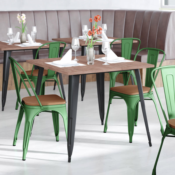 Green/Teak |#| All-Weather Commercial Stack Chair & Poly Resin Seat - Green/Teak