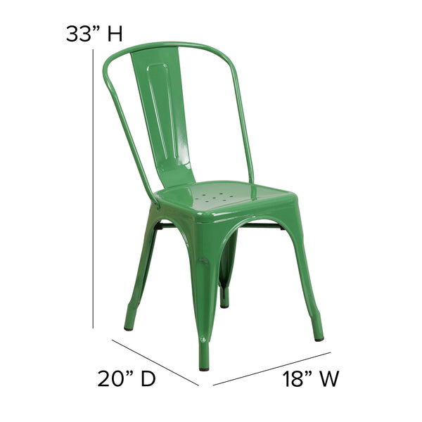 Green/Teak |#| All-Weather Commercial Stack Chair & Poly Resin Seat - Green/Teak