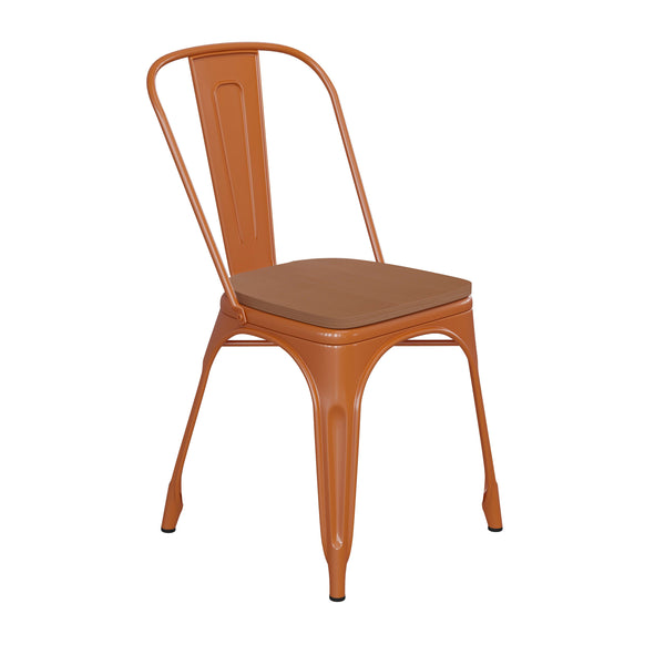 Orange/Teak |#| All-Weather Commercial Stack Chair & Poly Resin Seat - Orange/Teak