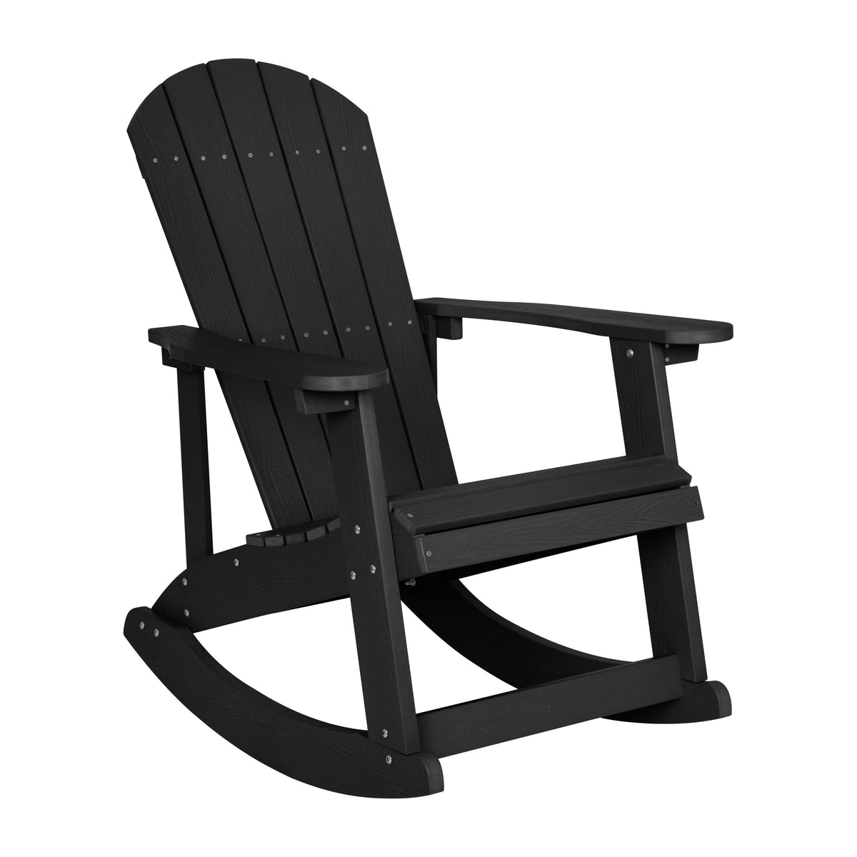 Black |#| Set of 2 Poly Resin Adirondack Rocking Chairs in Black & 22inch Round Fire Pit