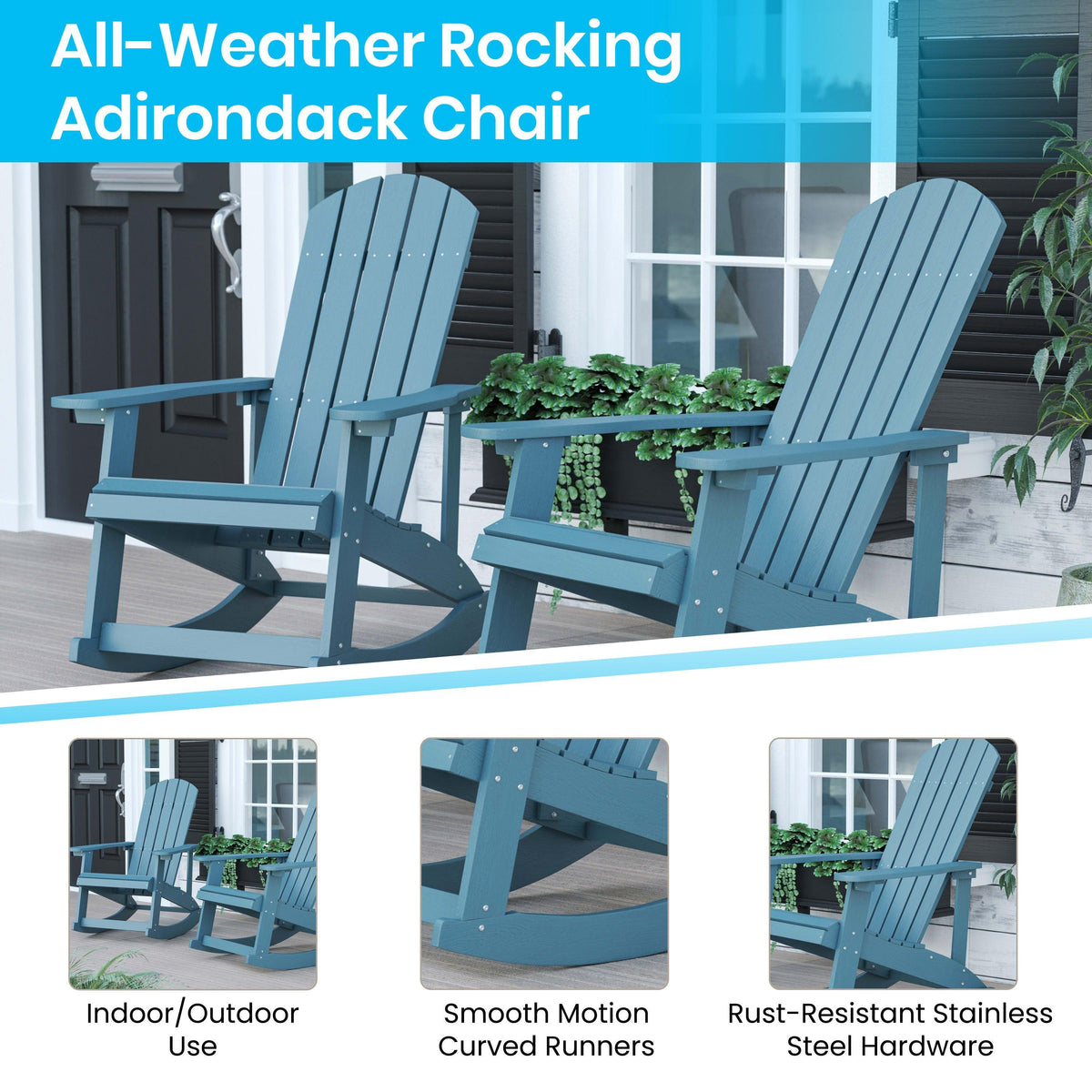 Sea Foam |#| Set of 2 Poly Resin Adirondack Rocking Chairs in Sea Foam & 22inch Round Fire Pit