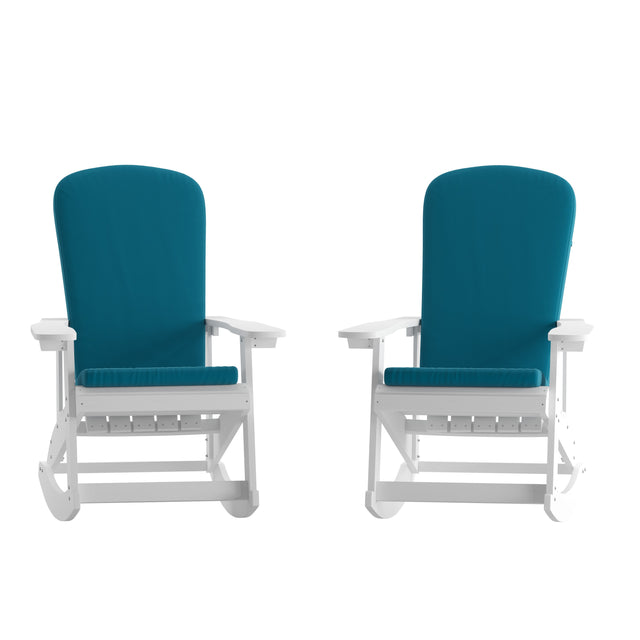 Savannah Set of 2 All-Weather Poly Resin Wood Adirondack Rocking Chairs with Cushions for Deck, Porch, and Patio - View 1