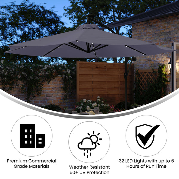Flash Furniture 10 ft. Sedona Commercial Grade Round Cantilever Umbrella with 32 Solar LED Lights Built in Cross Base & Easy Lift & Tilt Function Tan Flash Furniture 10 ft. Sedona Commercial Grade Round Cantilever Umbrella with 32 Solar LED Lights Built in Cross Base & Easy Lift & Tilt Function Tan