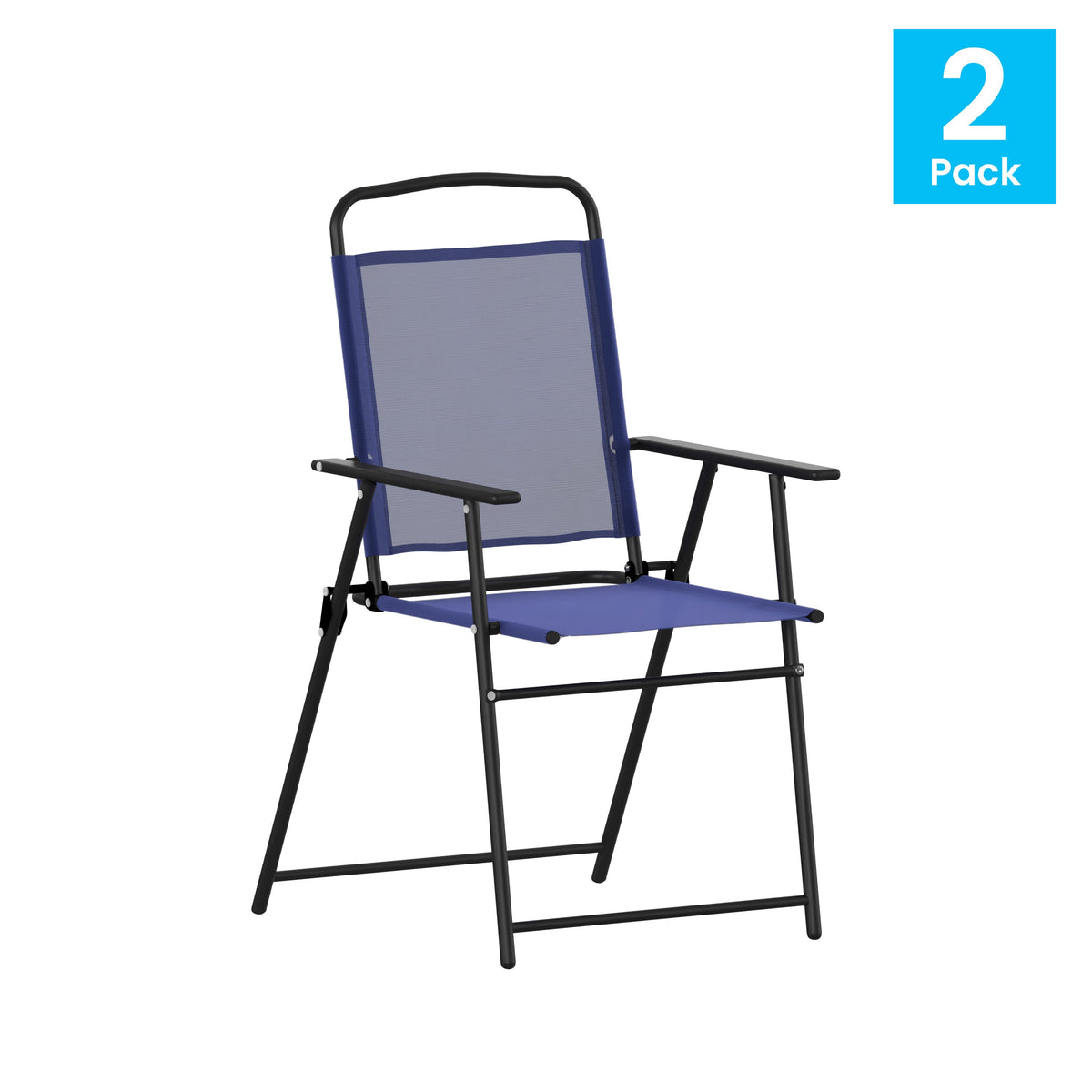 Navy |#| Set of 2 All-Weather Textilene Patio Sling Chairs with Armrests - Navy