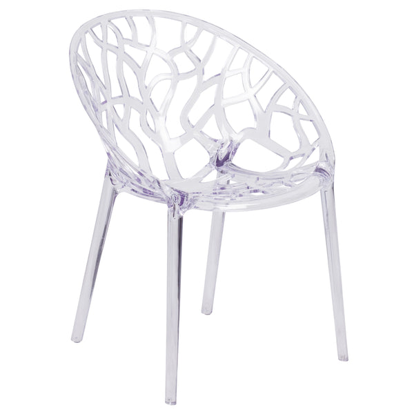 Transparent Oval Shaped Stacking Side Chair with Artistic Pattern Design