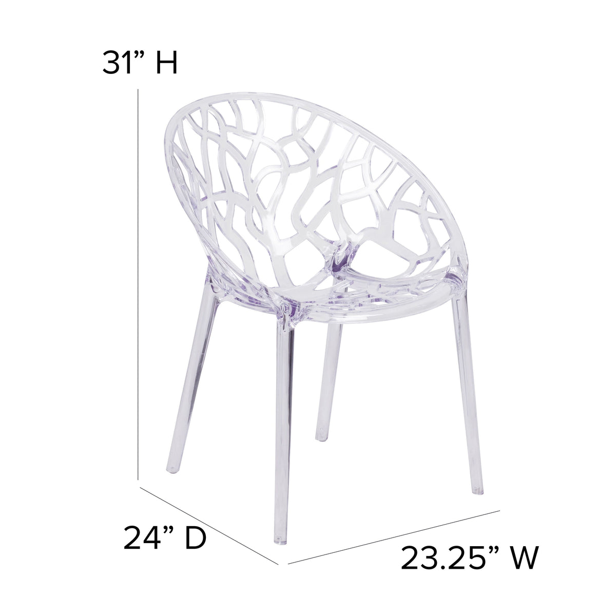 Transparent Oval Shaped Stacking Side Chair with Artistic Pattern Design