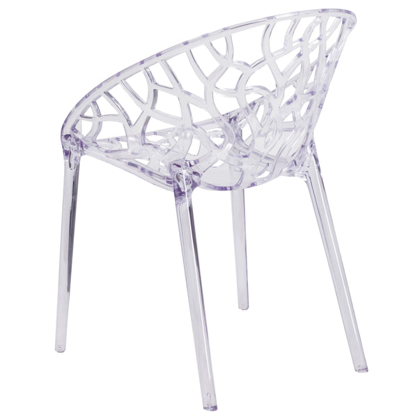 Transparent Oval Shaped Stacking Side Chair with Artistic Pattern Design