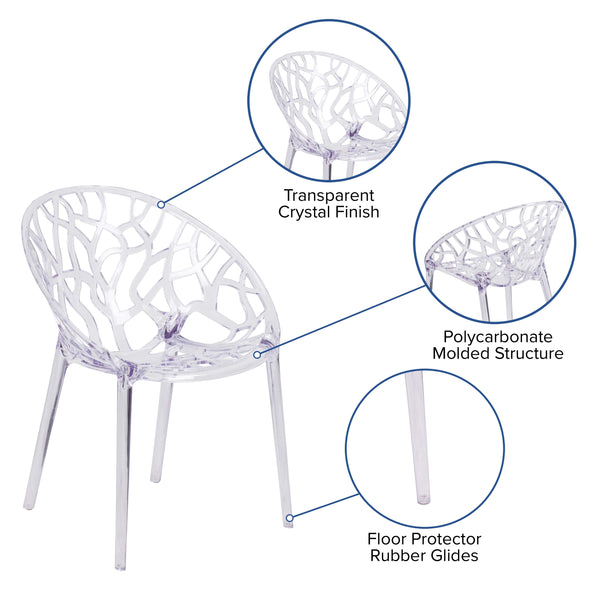 Transparent Oval Shaped Stacking Side Chair with Artistic Pattern Design