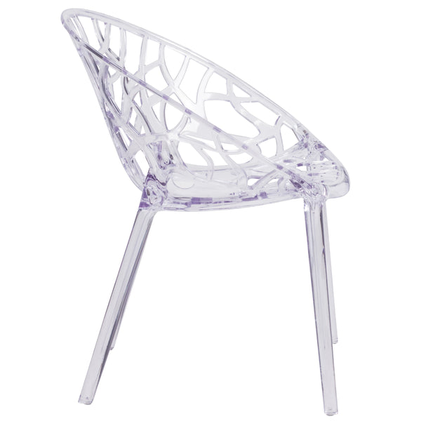 Transparent Oval Shaped Stacking Side Chair with Artistic Pattern Design
