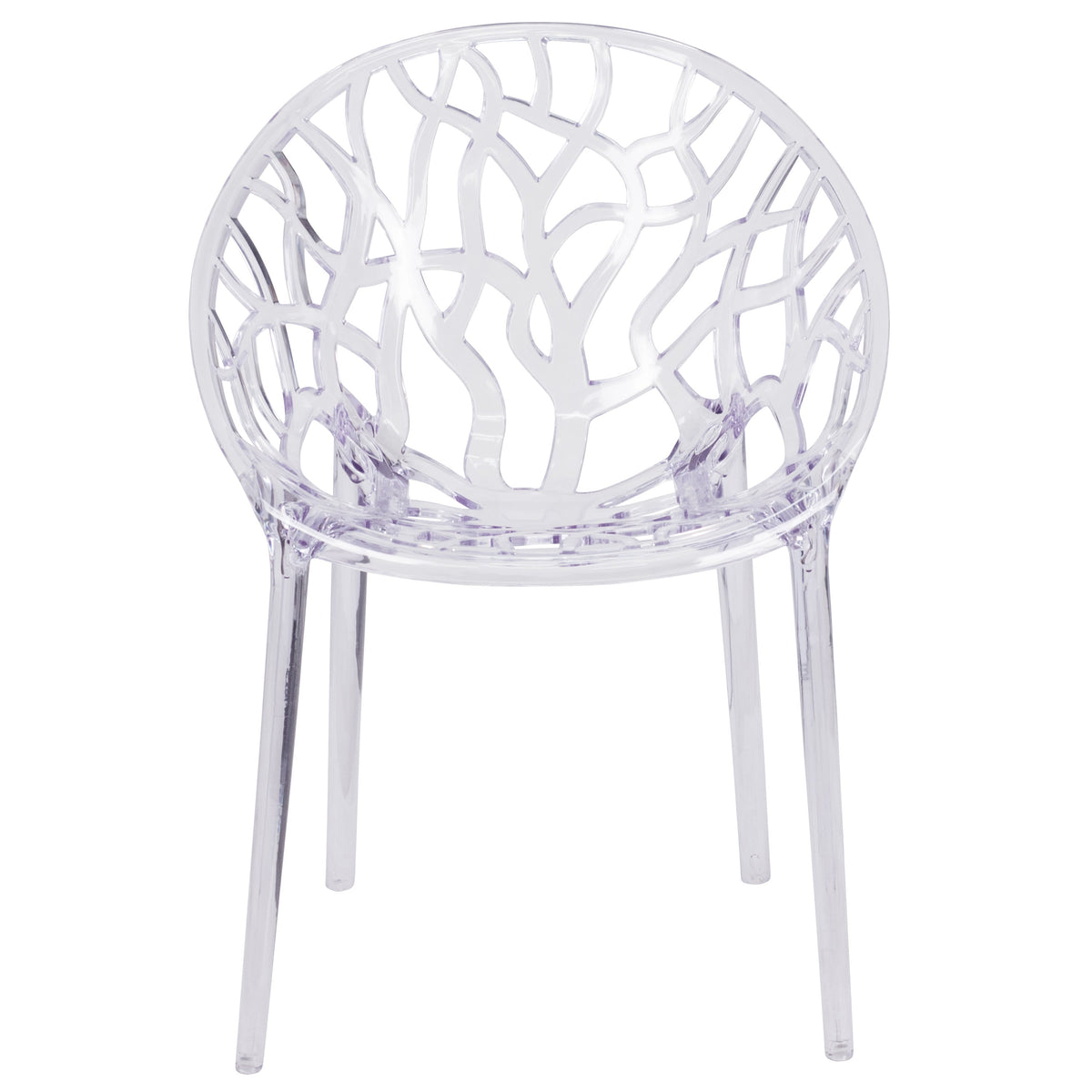 Transparent Oval Shaped Stacking Side Chair with Artistic Pattern Design