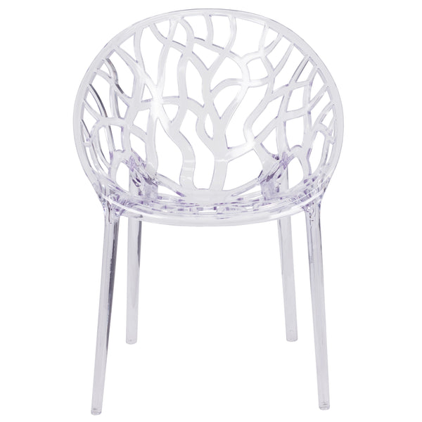 Transparent Oval Shaped Stacking Side Chair with Artistic Pattern Design